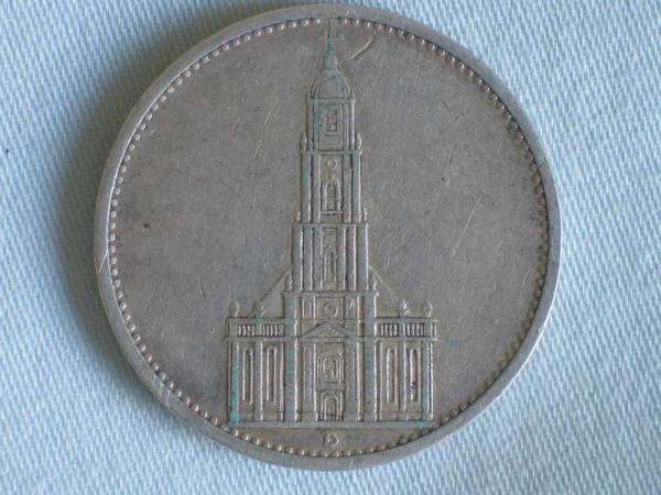 5 Reichsmark Drittes Reich "Garnisonskirche" 1934 D aus 900er Silber