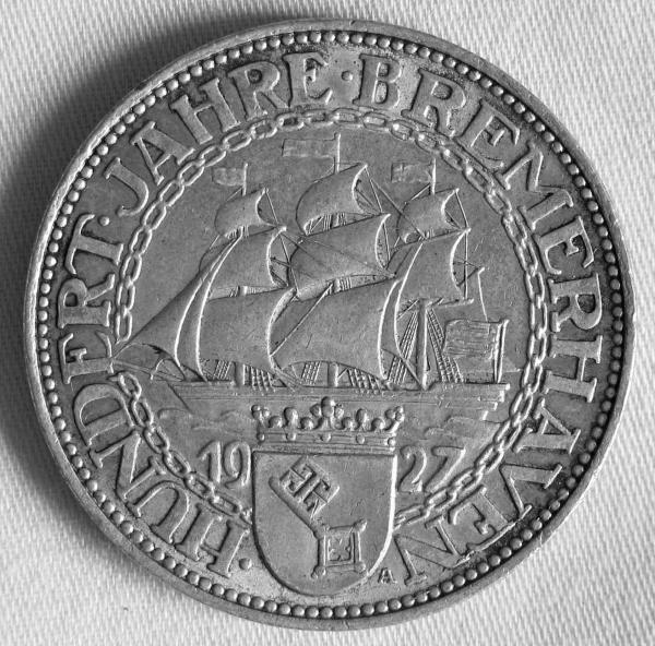 5 Reichsmark "Hundert Jahre Bremerhaven" 1927 A