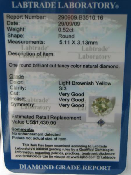 Natürlicher Diamant im Brillantschliff. 0.52 ct / si3 mit LGL Diamond Report