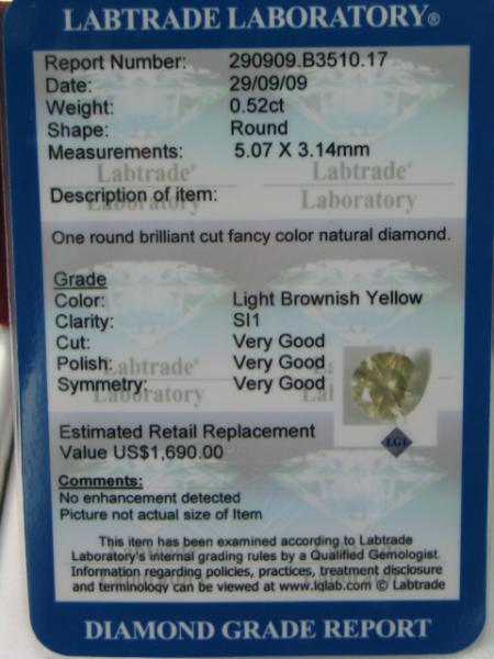 Natürlicher Diamant im Brillantschliff. 0.52 ct / si1 mit LGL Diamond Report
