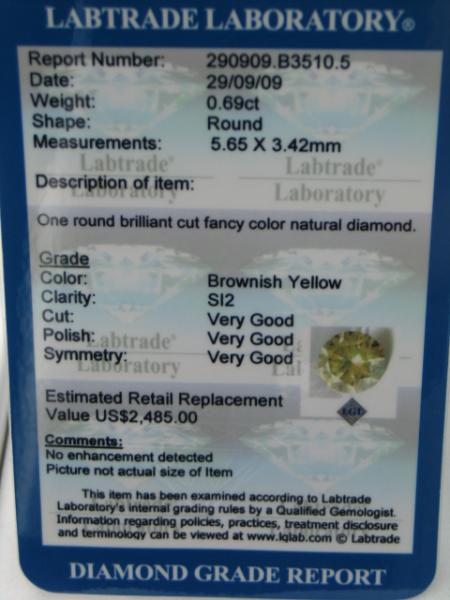 Natürlicher Diamant im Brillantschliff. 0.69 ct / si2 mit LGL Diamond Report