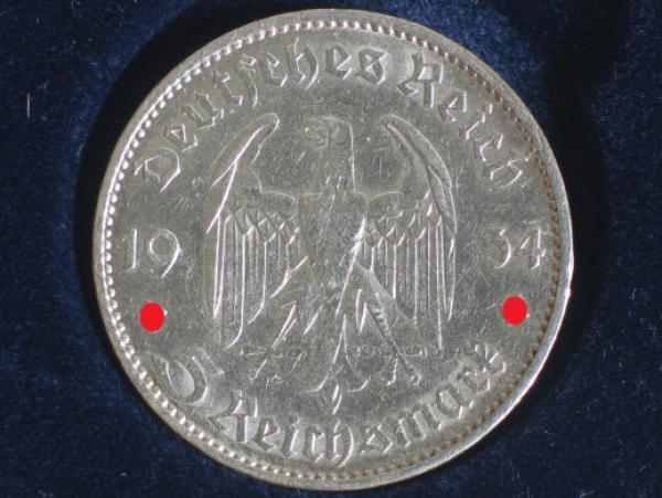 5 Reichsmark Drittes Reich "Garnisonskirche" 1934 E aus 900er Silber + Echtheitszertifikat