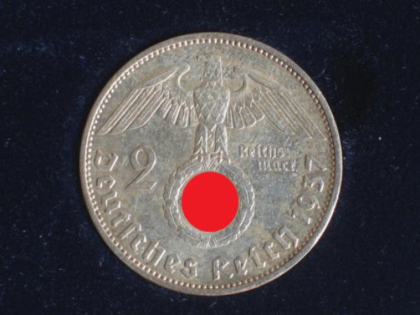 2 Reichsmark Drittes Reich "Hindenburg" 1937 A aus 625er Silber + Echtheitszertifikat