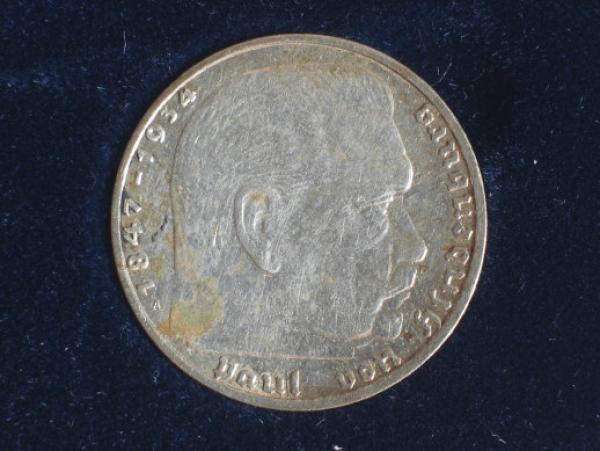 2 Reichsmark Drittes Reich "Hindenburg" 1937 A aus 625er Silber + Echtheitszertifikat