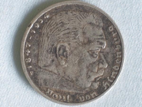5 Reichsmark "Hindenburg" III Reich 1936 G aus 900er Silber