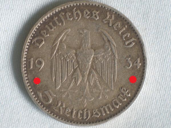 5 Reichsmark "Garnisonskirche" III Reich 1934 J aus 900er Silber