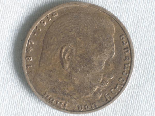 2 Reichsmark "Hindenburg" III Reich 1937 A aus 625er Silber