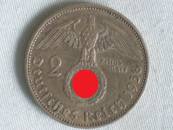 2 Reichsmark "Hindenburg" III Reich 1938 A aus 625er Silber
