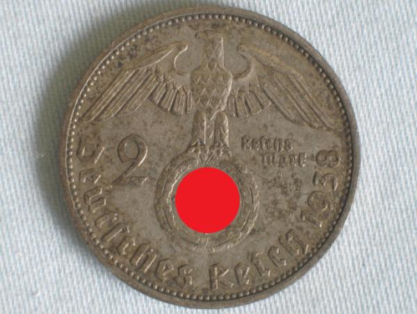 2 Reichsmark "Hindenburg" III Reich 1938 A aus 625er Silber