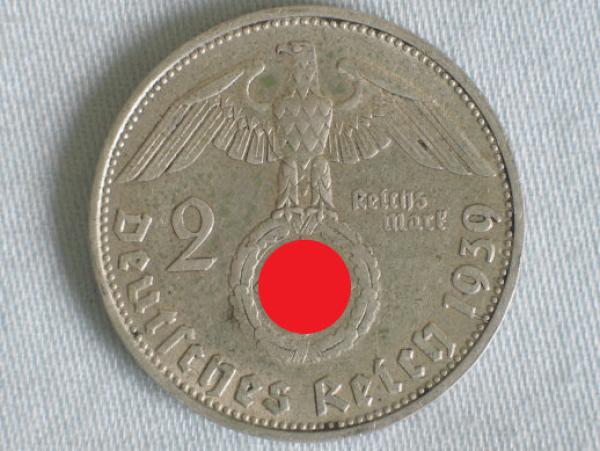 2 Reichsmark "Hindenburg" III Reich 1939 D aus 625er Silber