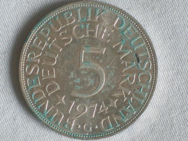 5 DM Silberadler aus 625er Silber 1974 G