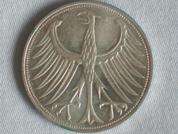 B539 "Silberadler" 5 DM aus 625er Silber 1974 F