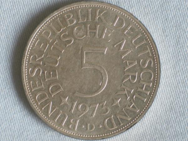 5 DM Silberadler aus 625er Silber 1973 D