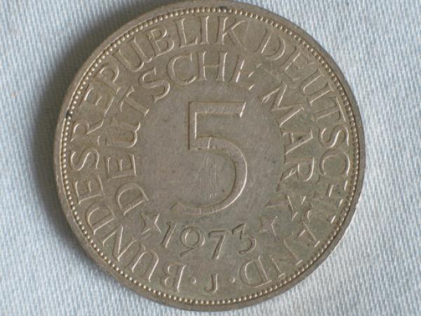 5 DM Silberadler aus 625er Silber 1973 J
