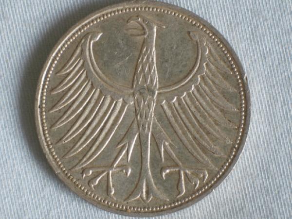 5 DM Silberadler aus 625er Silber 1973 J