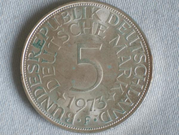 5 DM Silberadler aus 625er Silber 1973 F