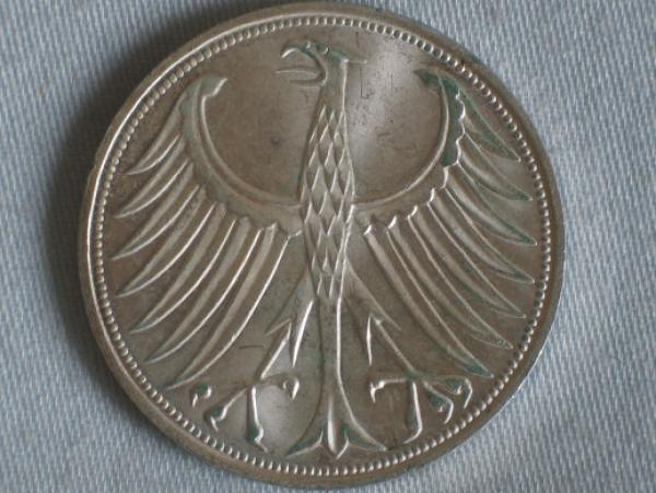 5 DM Silberadler aus 625er Silber 1973 F