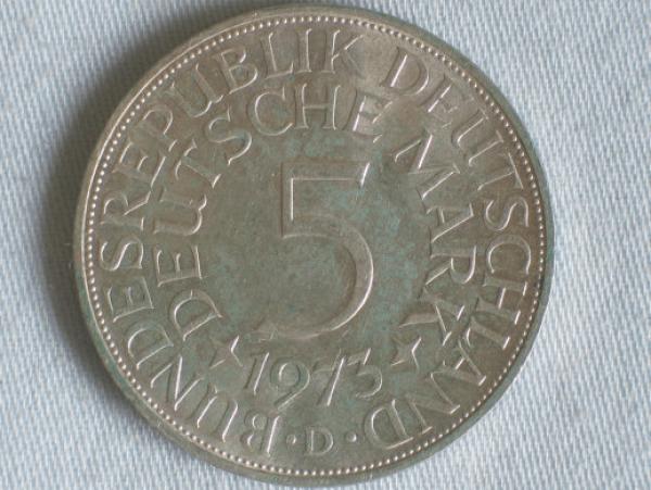 5 DM Silberadler aus 625er Silber 1973 D