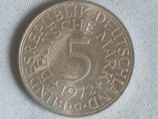 5 DM Silberadler aus 625er Silber 1972 G