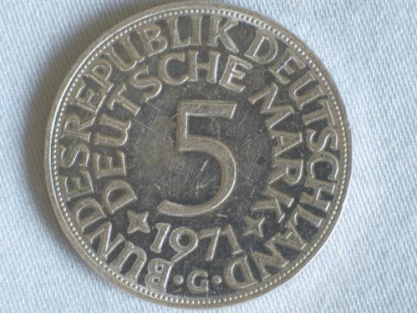 5 DM Silberadler aus 625er Silber 1971 G