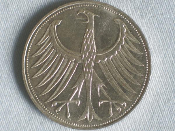 5 DM Silberadler aus 625er Silber 1966 D