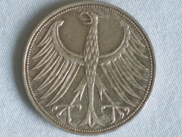 5 DM Silberadler aus 625er Silber 1961 J