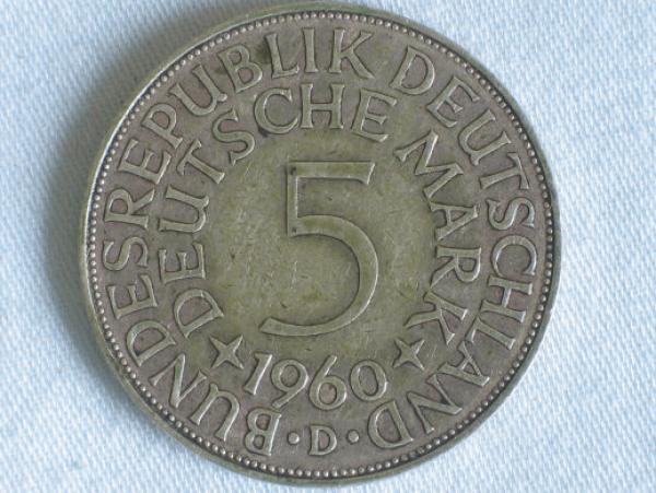 5 DM Silberadler aus 625er Silber 1960 D