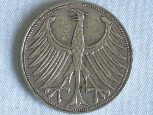 5 DM Silberadler aus 625er Silber 1960 D