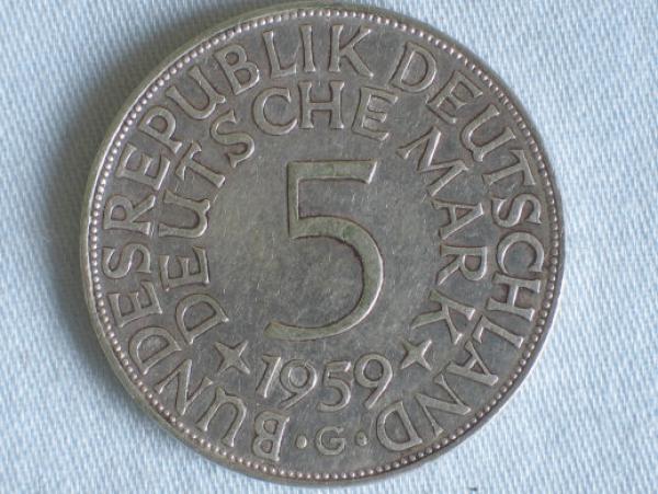5 DM Silberadler aus 625er Silber 1959 G