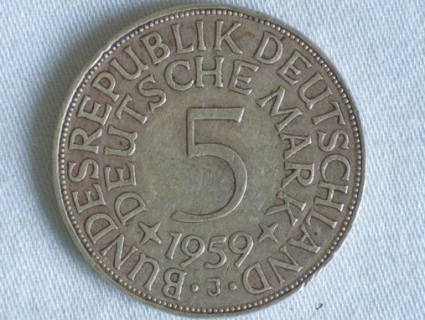 B722 "Silberadler" 5 DM aus 625er Silber 1959 J
