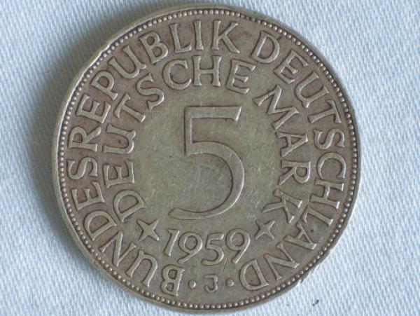 5 DM Silberadler aus 625er Silber 1959 J