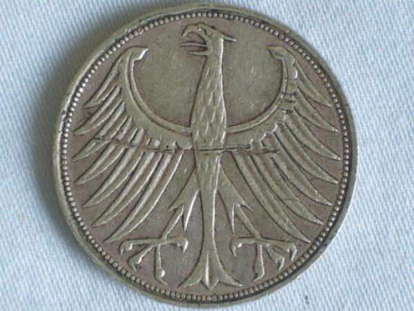 5 DM Silberadler aus 625er Silber 1959 J
