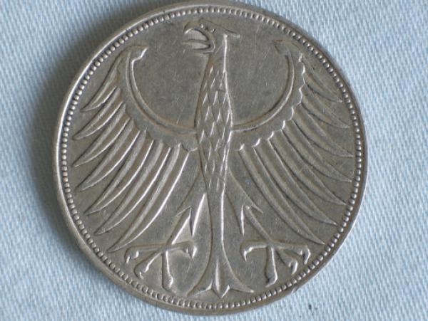 5 DM Silberadler aus 625er Silber 1959 G