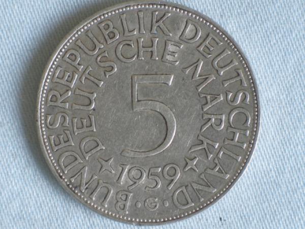 5 DM Silberadler aus 625er Silber 1959 G