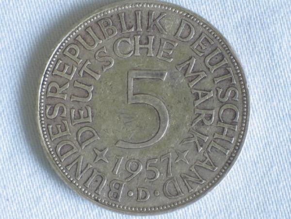 5 DM Silberadler aus 625er Silber 1957 D