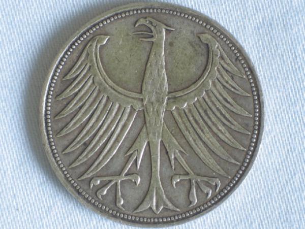 5 DM Silberadler aus 625er Silber 1957 D
