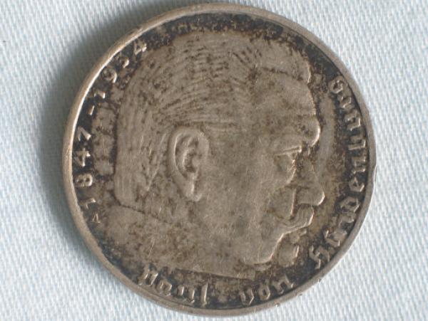2 Reichsmark "Hindenburg" III Reich 1939 A aus 625er Silber
