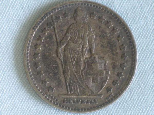 1 Franken Helvetia Wappenschild 1944 Schweiz Silbermünze