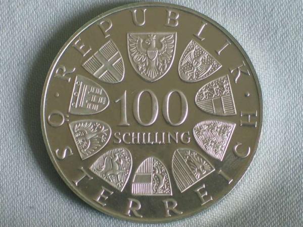 100 Schilling Österreich "200 Jahre Burgtheater", 640er Silbermünze KM# 2930