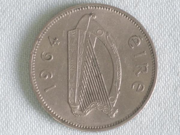 6 Pence 1964, Pingin / 1 Reul "Irischer Wolfshund", Irland CuNi