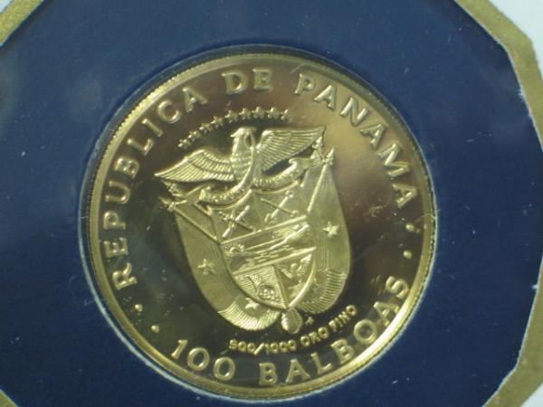 100 Balboas 1. Goldmünze Republik Panama 1976, Panama, Franklin Mint in OVP mit Zertifikat