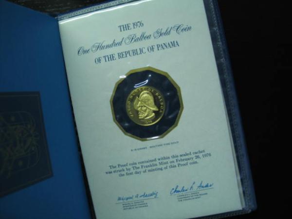 100 Balboas 1. Goldmünze Republik Panama 1976, Panama, Franklin Mint in OVP mit Zertifikat