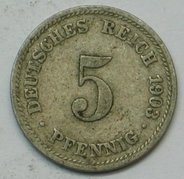 5 Pfennig Kaiserreich 1903 D aus CuNi