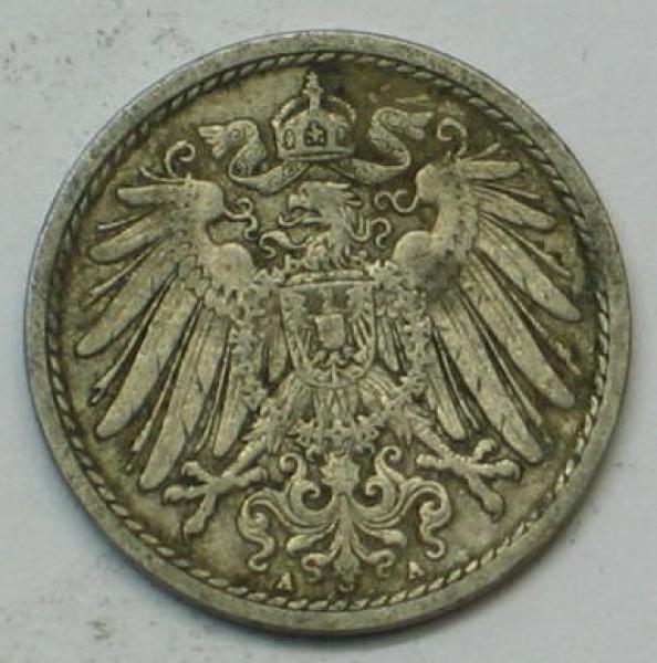 5 Pfennig Kaiserreich 1908 A aus CuNi