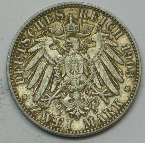 2 Mark Kaiserreich "Georg König von Sachsen" 1903 E aus 900er Silber