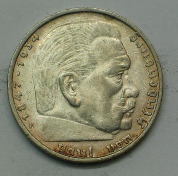5 Reichsmark "Hindenburg" III Reich 1935 F aus 900er Silber