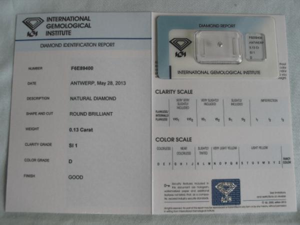 Diamant im Brillantschliff 0.13 ct / SI1 / D / Good / mit IGI Report