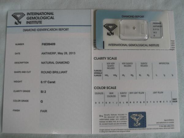 Diamant im Brillantschliff 0.17 ct / SI2 / G / Fair / mit IGI Report