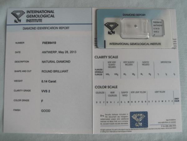 Diamant im Brillantschliff 0.14 ct / VVS2 / F / Good / mit IGI Report