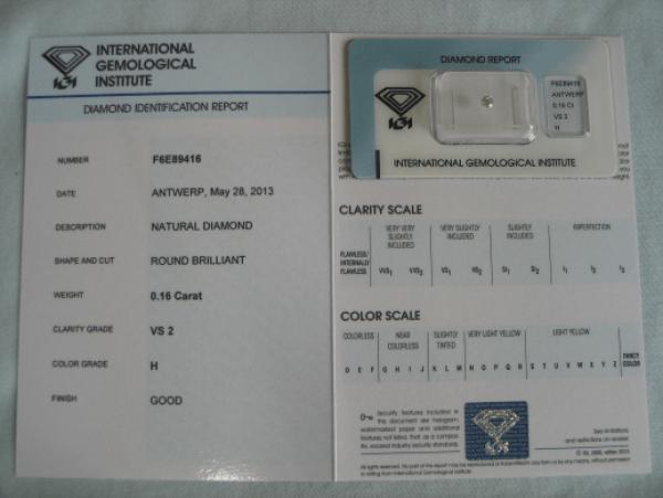 Diamant im Brillantschliff 0.16 ct / VS2 / H / Good / mit IGI Report